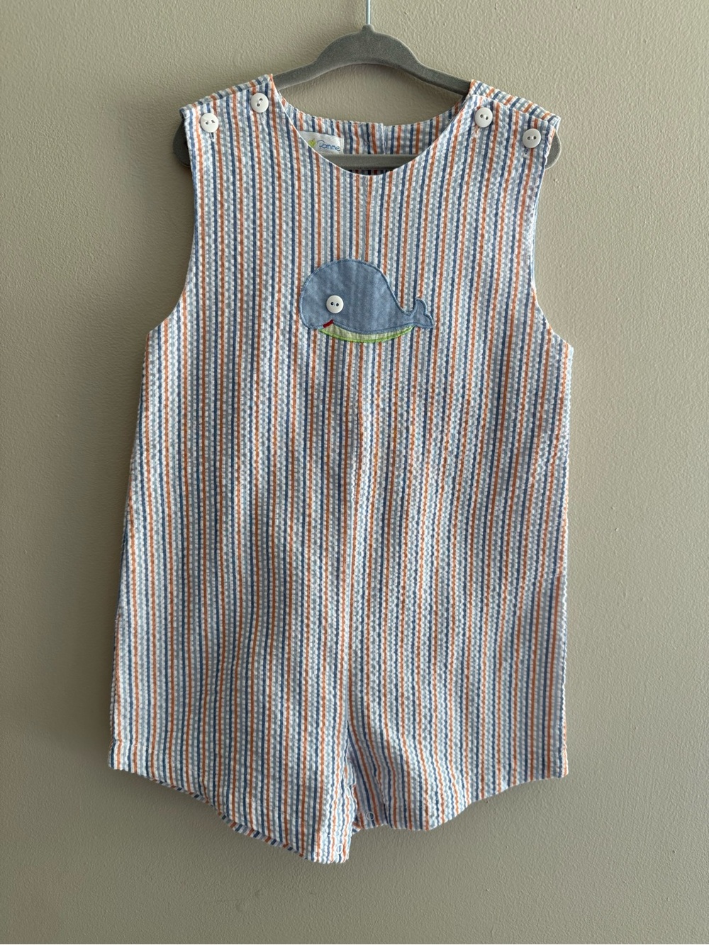 Petite Pomme 4T Boys Seersucker Striped Whale Sleeveless Romper Jon Jon